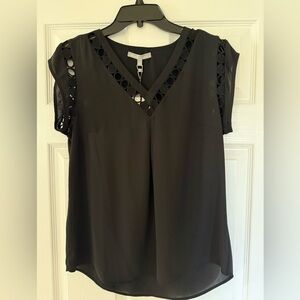 Daniel Rainn Black Cut-Out V-Neck Blouse